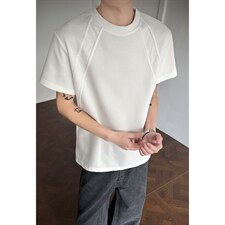 抖音得物高品质二开270G重磅美式高街曼巴棉螺纹拼接短袖T恤，男装T恤，电商A486