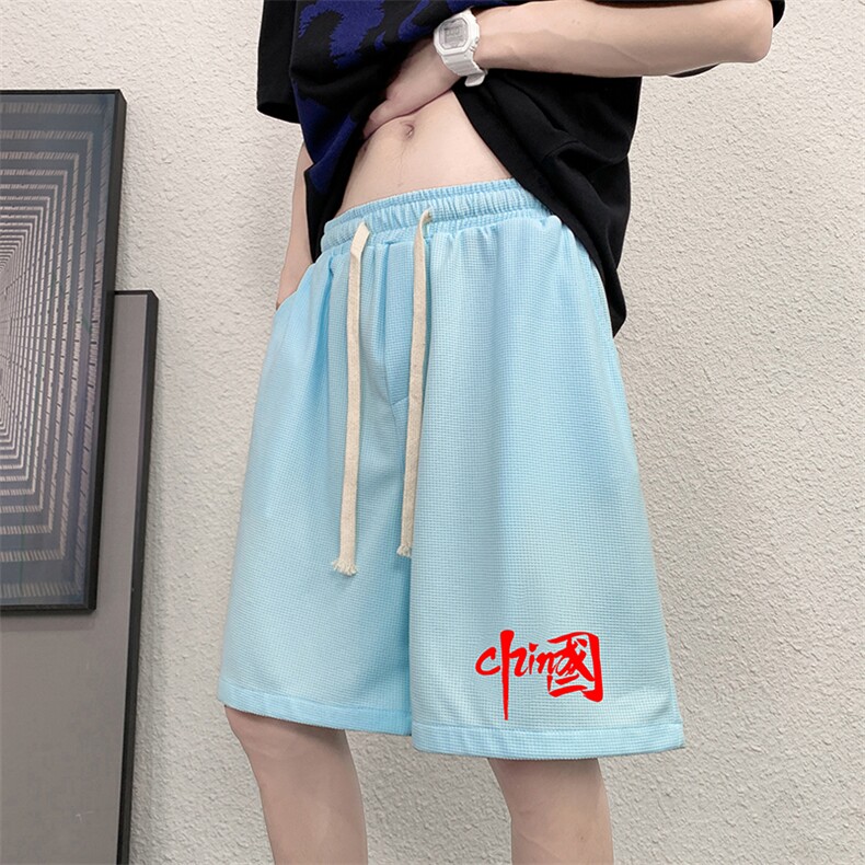 HD74276-P22 华夫格短裤男大码宽松五分裤男直筒中裤图片