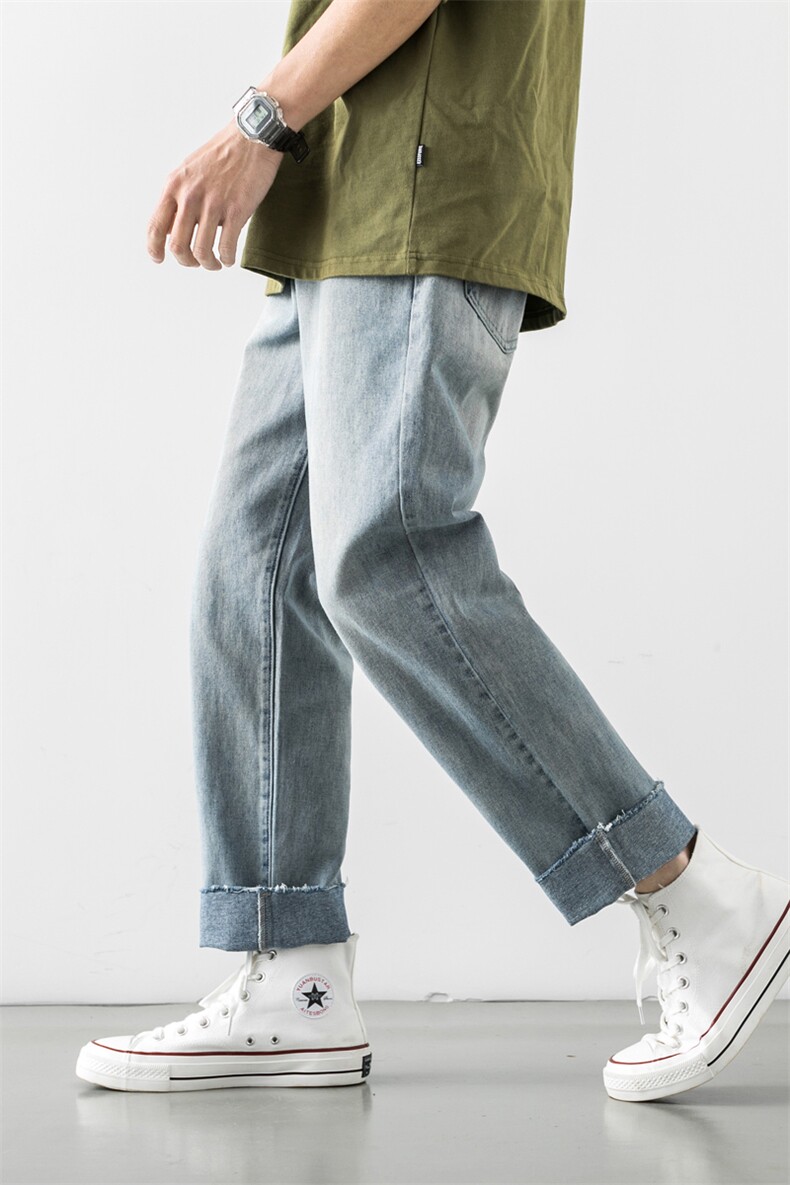 阔腿牛仔裤男生2023春秋季款潮牌宽松直筒休闲九分裤205105-P40,男装牛仔裤,星座505-3