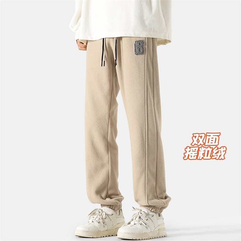 特P40无差价秋冬日系双面摇粒绒毛巾绣束脚卫裤男大码保暖裤K1228,男装休闲裤,电商A082