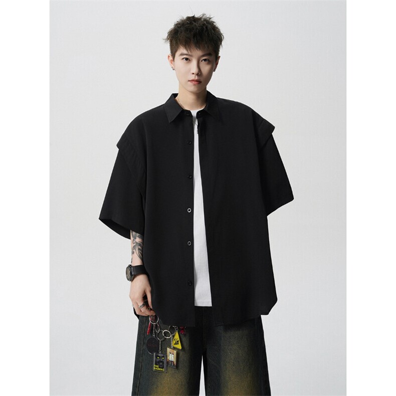 8XL-M假两件垂感冰丝短袖衬衫大码夏季凉感小众设计衬衣DC5003P55图片