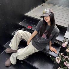 水洗做旧卡通印花短袖T恤男夏季新款青少年痞帅宽松休闲五分袖潮，男装T恤，星座601-1