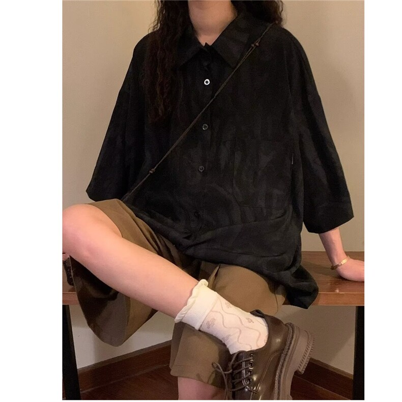 潮流百搭气质ins简约新款无品牌美式复古高级感小众花衬衫男女,男装衬衫,星座506A