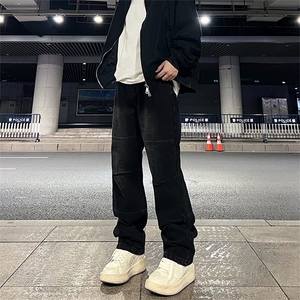 美式高街vibe风直筒长裤欧美痞帅男hiphop复古水洗牛仔裤    控78图片