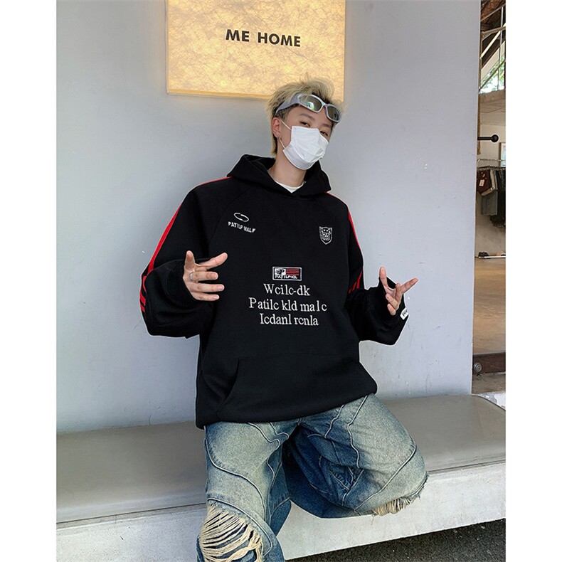 徽章织带连帽卫衣男女春秋美式复古运动情侣帽衫宽松外套WY81-P52,女装短外套,星座308B-2