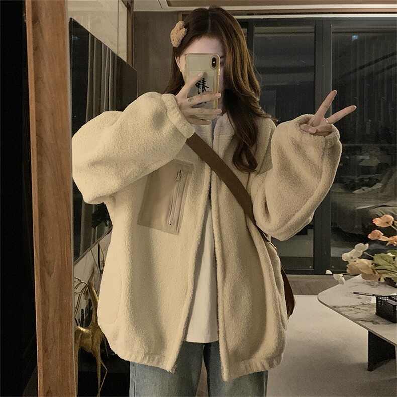 C894-P120羊羔毛加绒外套女秋冬季美式宽松连帽开衫上衣,女装短外套,星座911-2(原星座613-2）