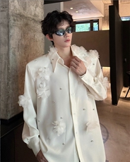25长袖衬衫小众男设计立体花朵水钻翻领舞台演出衬衫CS222-P88，男装衬衫，电商B288