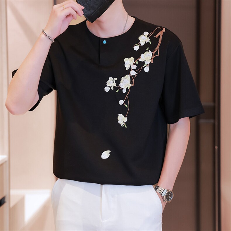 小伙纯色重工T恤男休闲宽松风刺绣衬衣轻熟风A236-82572-P55,男装T恤,电商A236