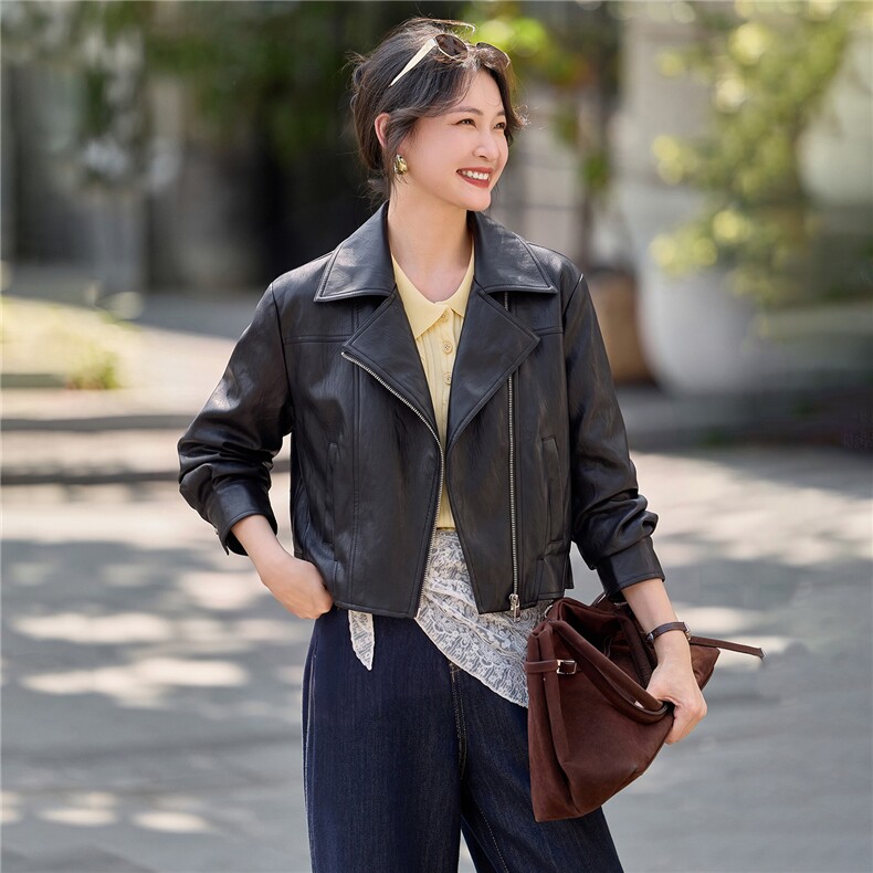【大量现货】秋季女装新款时尚高级感小个子短款皮衣外套,女装皮衣,魅衣本色