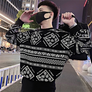 Y43/P58控78 春季潮牌前片满印腰果花宽松套头卫衣男黑首1图片