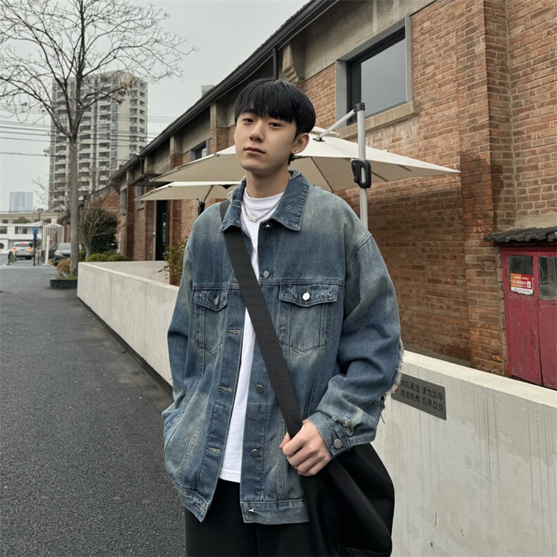 春季时尚复古宽松水洗磨破渐变重工牛仔男夹克外套Jk09-P85控118,男装夹克,星座218-5
