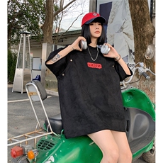 情侣装夏装新款袖子可拆卸麂皮绒字母印花圆领宽松T恤D286P38，男装T恤，电商A335-1（原A458）