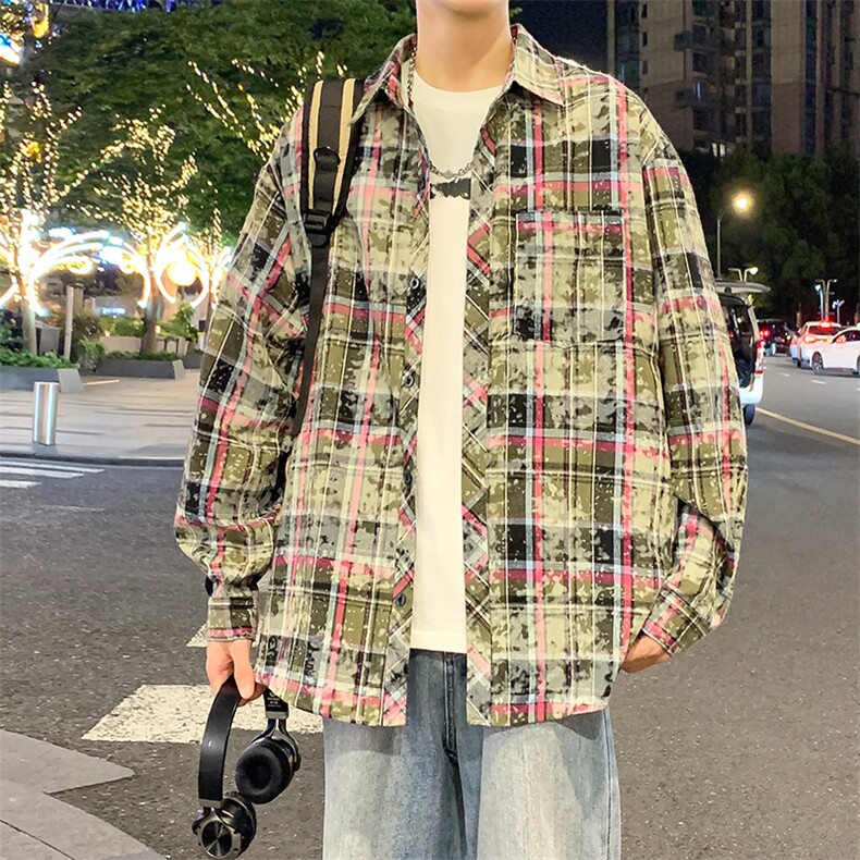 控价69港风格子衬衫宽松外套男女衬衣百搭格子外套CS2406P45,男装衬衫,电商A128