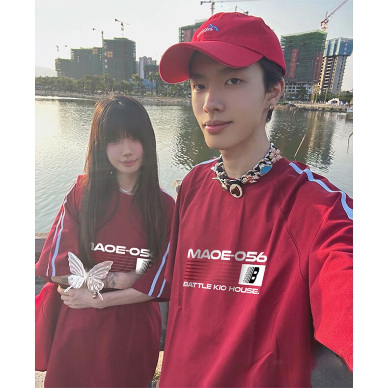 抖音得物高品质二开240克宽松纯棉美式潮牌三条杠织带短袖T恤,男装T恤,电商A486