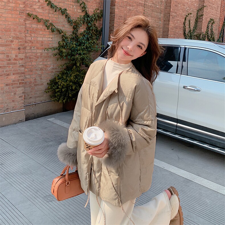 狐狸毛复古提花羽绒服女2024新款冬季白鸭绒高级感新中式外套,女装羽绒服,浙宝281