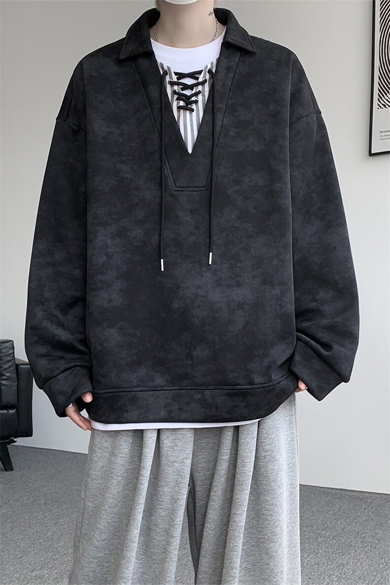 WY10151-特P48控88小众扎染撞色拼接条纹假两件大码男宽松卫衣,男装卫衣,电商A059