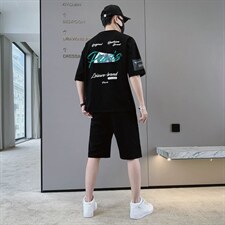 2024夏季休闲T恤套装男装短袖时尚潮流青少年两件套F307P58,男装休闲套装,电商A086