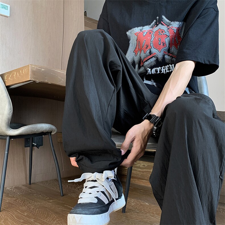 冰丝裤子男夏季薄款垂感休闲宽松阔腿慵懒速干直筒长裤A8988-p35,男装休闲裤,星座1008