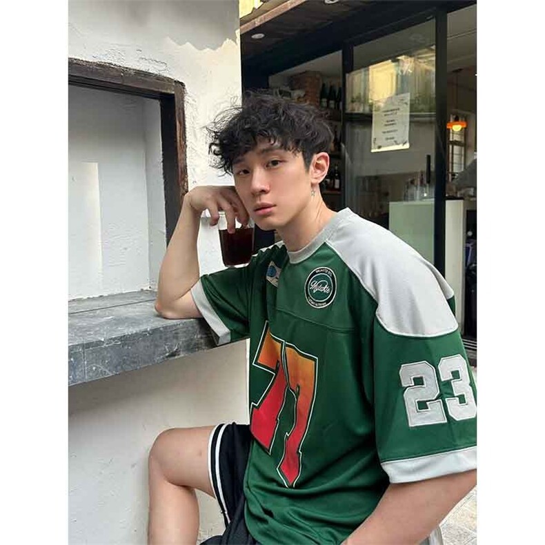 美式户外运动复古运动时尚透气短袖t恤球衣宽松潮牌TA87-P45,男装T恤,星座208-5