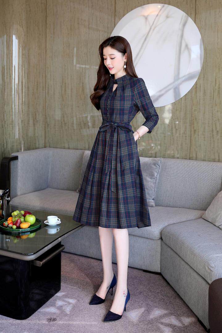 现货，春季新款，格子连衣裙，女装连衣裙，金典明美