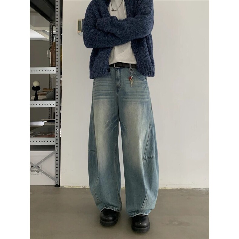 美式复古水洗宽松弯刀牛仔裤男女潮牌阔腿高级感长裤WLN12088-p55,男装牛仔裤,星座1008