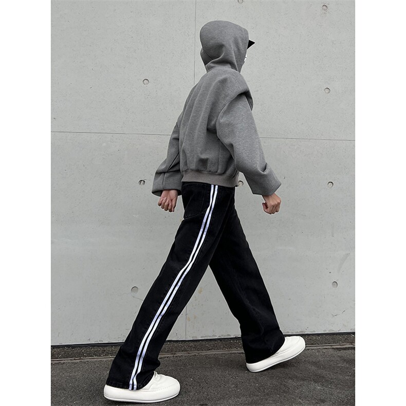 B221美式ins高街小众宽松三条杠运动牛仔裤LK23139-P65控88,男装牛仔裤,电商B221