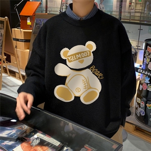 1港风新款宽松休闲中性情侣潮流印花毛衣男外套7788P48加绒P55图片