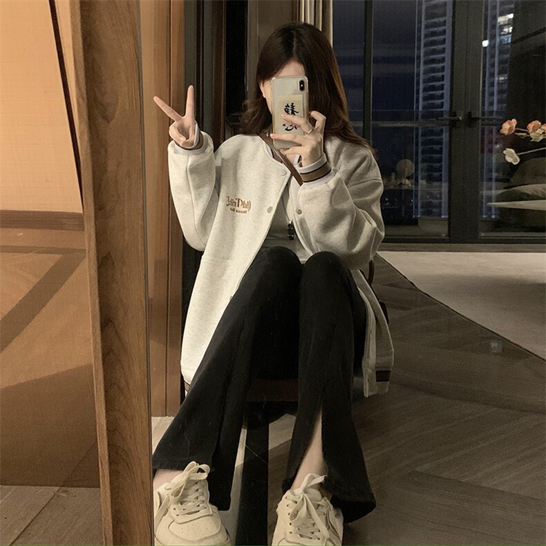 C866-P100美式复古灰色棒球服外套女春秋宽松字母刺绣夹克上衣,男装夹克,星座911-2(原星座613-2）