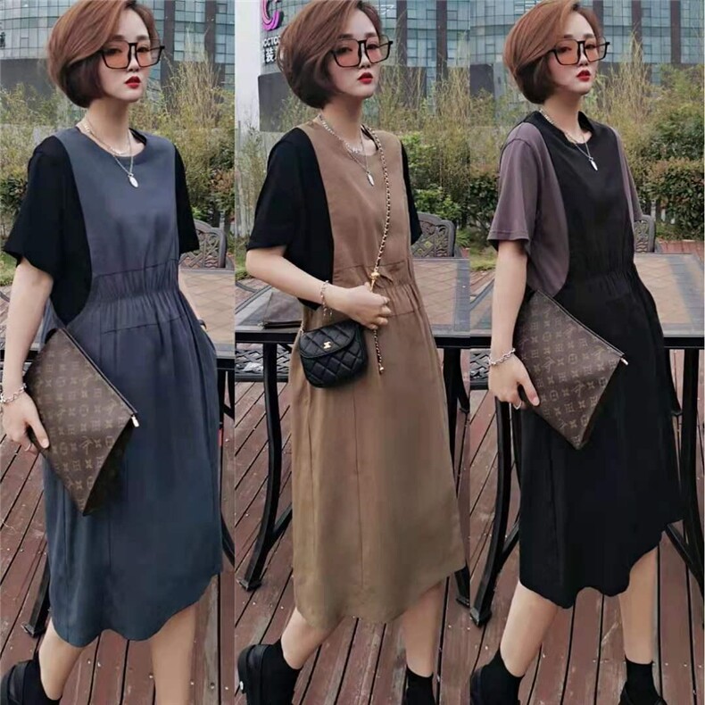 夏季新品假两件连衣裙，女装连衣裙，芷箐伊苑