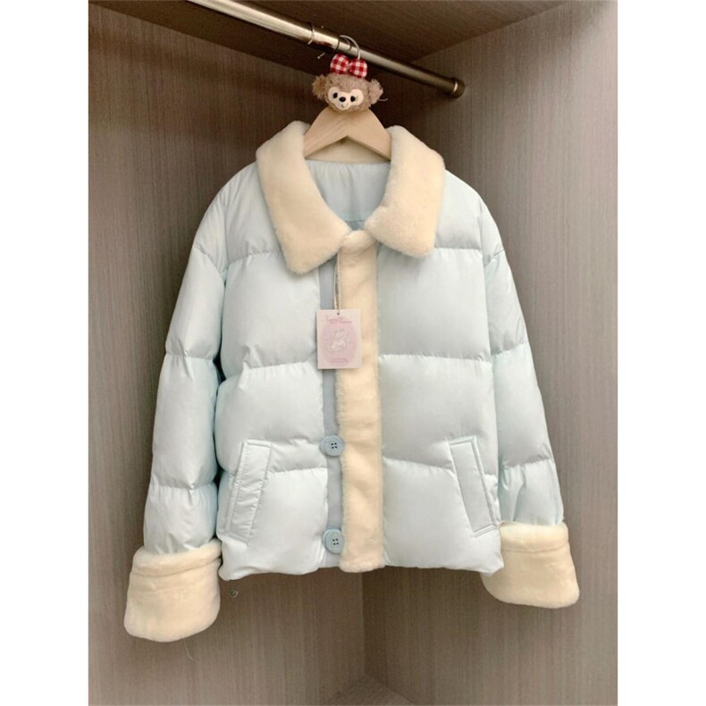 1506-1/M77041/P89韩版拼接毛领奶蓝色高级感棉服棉,男装棉衣,星座1506-1