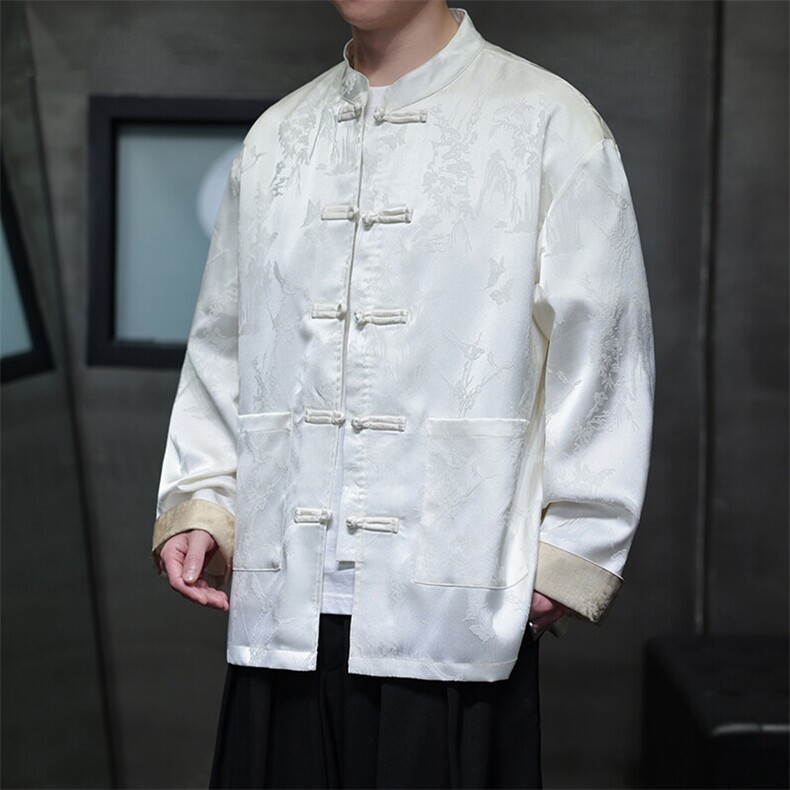 新中式男士风衬衫盘扣翻袖子花纹开衫A021-KS513-P85控98,男装衬衫,电商A021