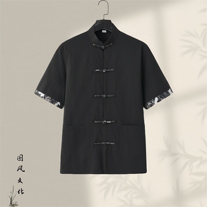 新中式夏季棉麻短袖衬衣宽松复古茶居士潮上衣 GF2502-P50图片