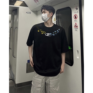 万针全刺绣解构设计260克重磅双纱纯棉高品质美式高街短袖T恤特33图片