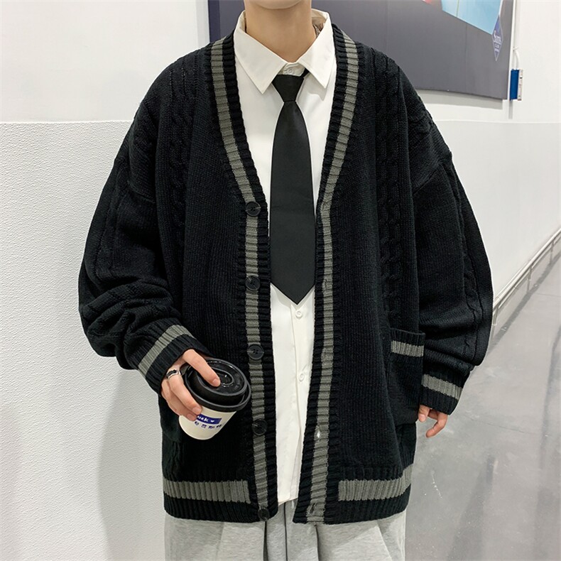 日系复古拼色开衫毛衣男潮牌宽松情侣休闲针织衫外套M901-P44,男装针织衫/毛衣,星座512-2