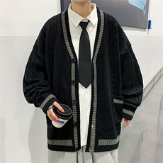 日系复古拼色开衫毛衣男潮牌宽松情侣休闲针织衫外套M901-P44，男装针织衫/毛衣，星座512-2
