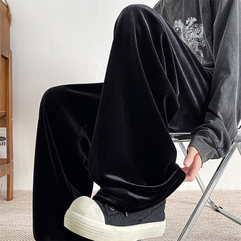 8XL-M加绒美拉德宽松金丝绒阔腿裤垂感拖地裤K993P55加绒65控78，男装休闲裤，电商D206-1