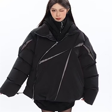 F94-P89美式高街设计感压褶棉服外套女不规则小众潮牌保暖加厚，男装棉衣，电商B323A