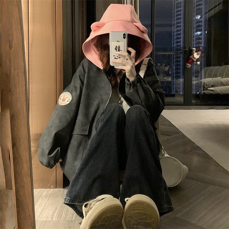 C955-P1102025新款外套女春秋季拼色夹克宽松休闲高级感百搭皮衣,男装夹克,星座911-2(原星座613-2）