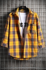 格子衬衫男短袖外套上衣服夏韩版潮流休闲七分袖衬衣DS812TP35，男装衬衫，电商A102
