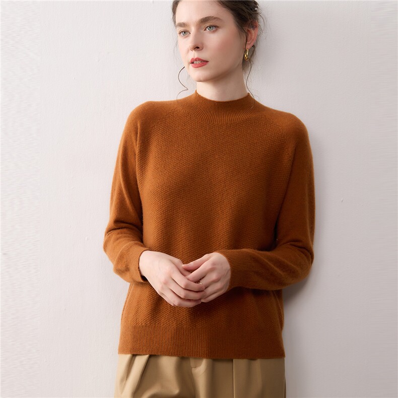 秋冬纯山羊绒衫女半高领七针加厚插肩针织打底衫套头毛衣宽松内搭，女装针织衫/毛衣，暖绒情旗舰店