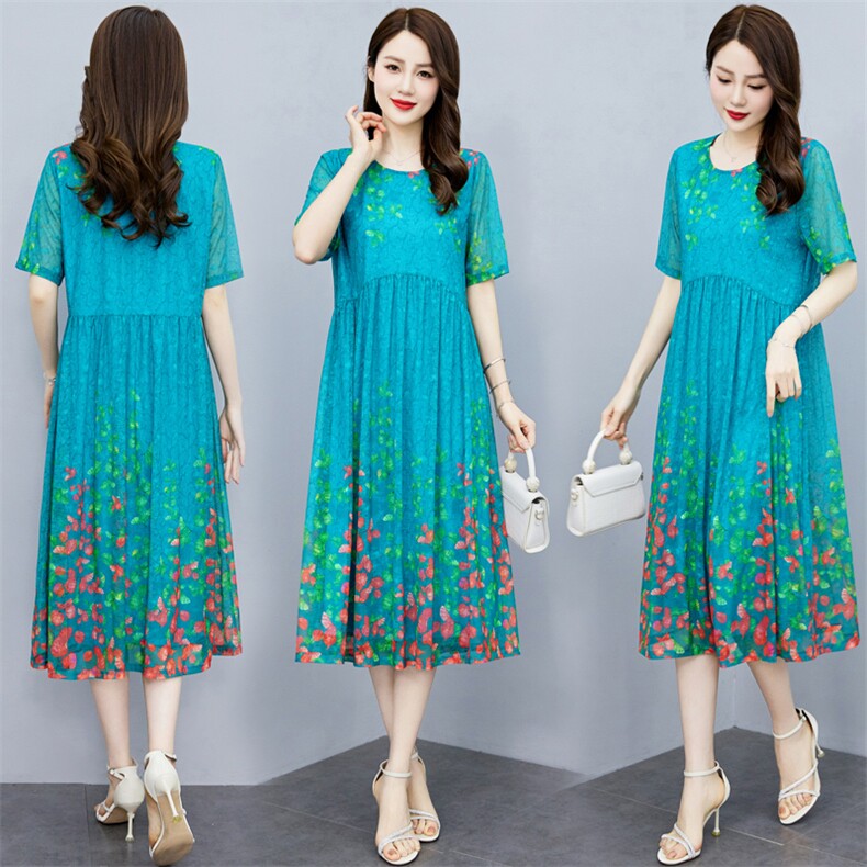 夏季新款女装时尚洋气度假风大码妈妈连衣裙，女装连衣裙，缘衣格