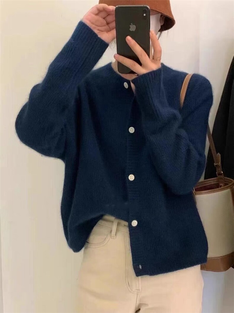 长袖针织开衫女宽松百搭纯色羊毛休闲外套上衣,女装羊毛衫,思途羊绒