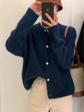 长袖针织开衫女宽松百搭纯色羊毛休闲外套上衣，女装羊毛衫，思途羊绒