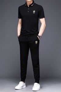 中年运动套装男2023夏季薄款短袖冰丝宽松休闲时尚百搭男装图片