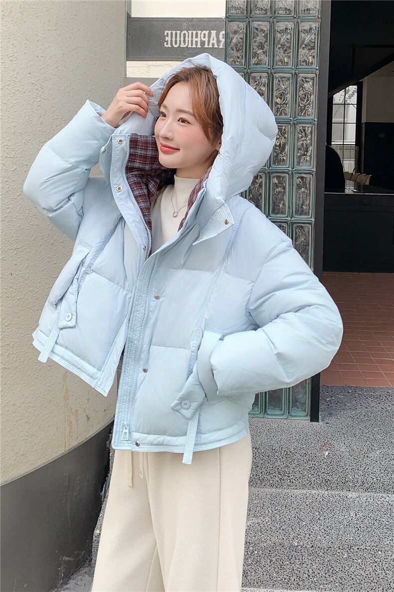 格子撞色连帽白鸭绒羽绒服1D066-P275-K375,女装羽绒服,1D066-1