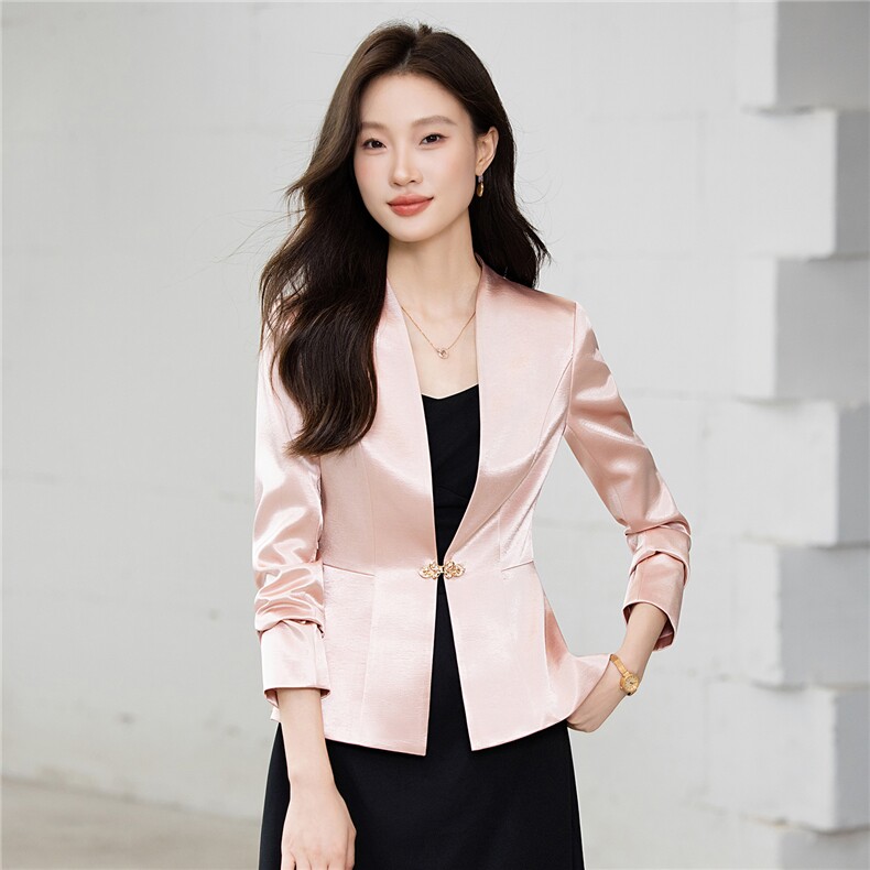 现货2025早秋新款醋酸缎面气质西装短款小外套女,女装短外套,苗苗