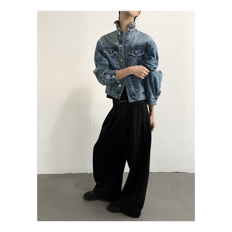 现货！水洗短款拼接牛仔外套夹克高街复古美式牛仔褂RF4007-P88,男装工装外套,星座1005-6