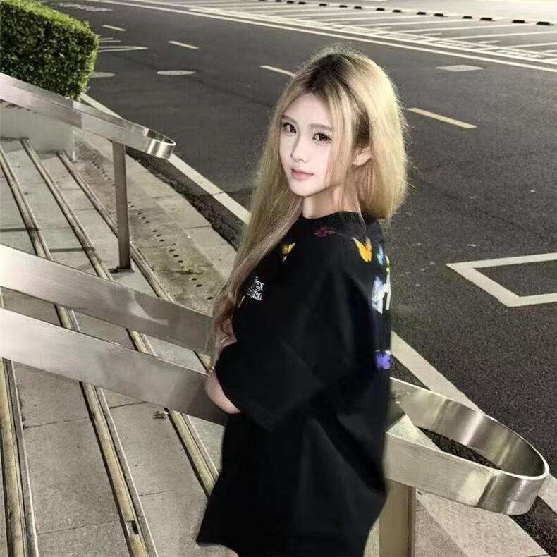 原宿百搭气质文艺无品牌潮流简约美式复古蝴蝶刺绣短袖t恤男夏季,男装T恤,星座506A