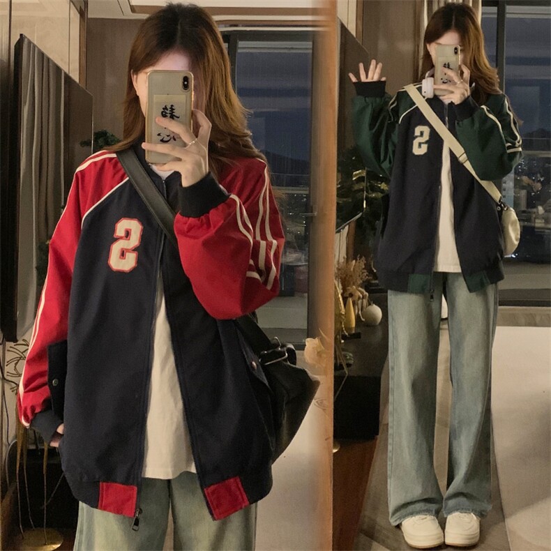 美棒球服少女春秋2025新款初高中生宽松休闲拼色夹克外套C795-P90,男装夹克,星座911-2(原星座613-2）