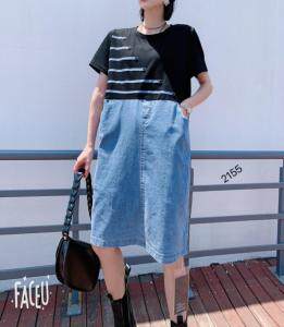 牛仔拼接连衣裙，女装连衣裙，伊绣梦坊